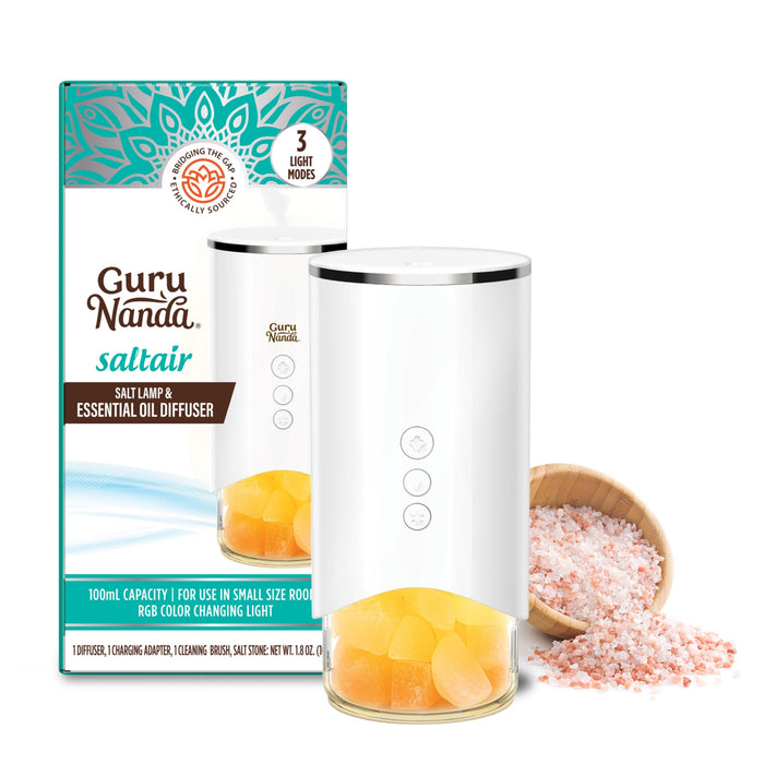 GuruNanda Saltair Lamp Essential Oil Diffuser & Humidifier Aromatherapy Mist with Changing Light - Himalayan Salt - White - 100mL