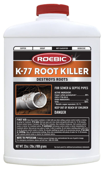 Roebic K-77 Root Killer: Clears Pipes, Stops New Growth, Works for Sewer and Septic Systems - 32 Ounce