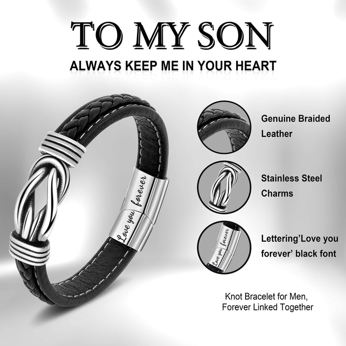 JoycuFF Mother And Son Bracelet from Mom, To My Son Birthday Gift Knot Bracelet from Mom Dad, Christmas Anniversary Knot Bracelet for Men Always Linked Together Love You Forever