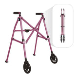 Stander Wonder Walker, Lightweight Foldable Space Saver Rolling Walker for Adults, Seniors, and Elderly, Compact Travel Walker with 6-inch Wheels and Ski Glides for Mobility Support, Regal Rose