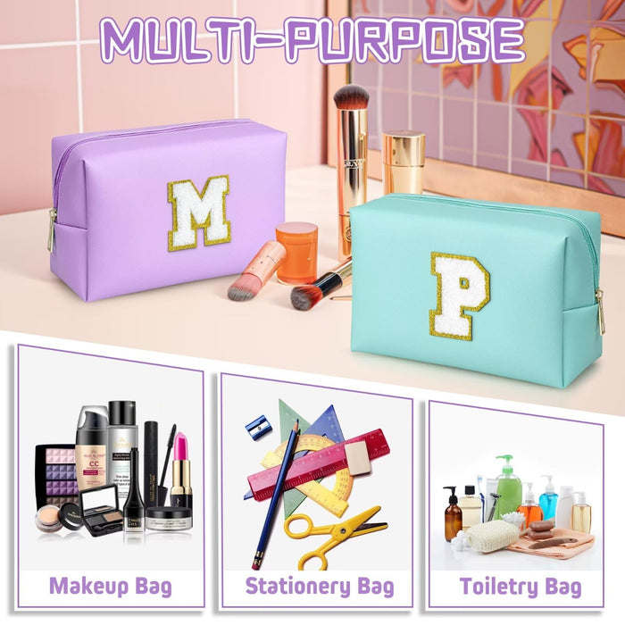 TOPEAST Personalized Birthday Gifts for Women, Preppy Patch Makeup Bag, Chenille Letter Pouch Cosmetic Bag, Travel Organizer, Christmas Gifts for Friends, Cute Stuff For Girls (Purple L)