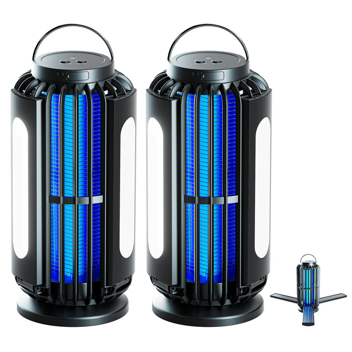 TIENBE 2 Pack Solar Bug Zapper, 4200V Mosquito Zapper, 3600mAh Rechargeable Bug Zapper, Cordless & Waterproof Electric Insect Zapper, Outdoor Fly Zapper with 3 Modes Light, for Patio, Backyard, Garden