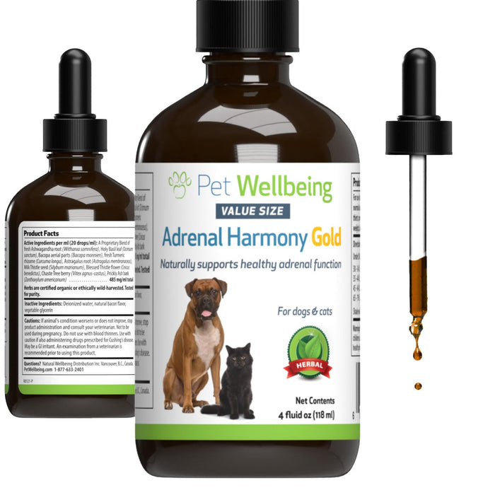 Pet Wellbeing Adrenal Harmony Gold - Vet-Formulated - for Dog Cushing's, Adrenal Health, Cortisol Balance - Natural Herbal Supplement