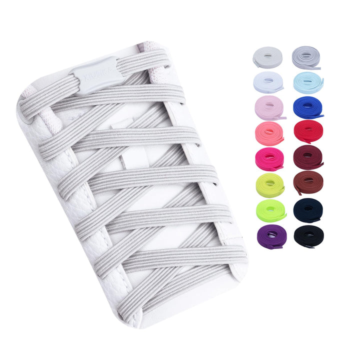 Booyckiy No Tie Elastic Shoelaces for Kids, Adults and Elderly, Adjustable Tieless Shoe Laces for Sneakers Boots and Casual Shoes - 16 Colors, 41 inch, Gray