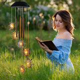 Solar Sun Wind Chimes for Outside Solar Sun Moon Star Wind Chimes Outdoor Hanging Lights Warm LED Outdoor Sun Decor Sun Gifts for Wife Mother Grandmom Christmas Bronze