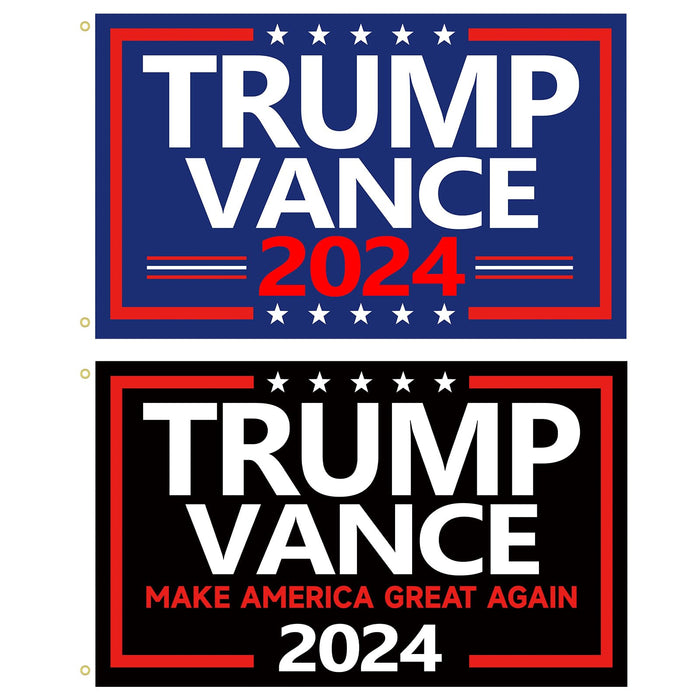 WENWELL Donald Trump and JD Vance 2024 Flags 3x5 Ft,Make America Great Again Trump Vance '24 Presidential Campaign Banners flag for car Boat Outdoor,2-Pack,1 Blue & 1 Black Flag with 2 Brass Grommets Each