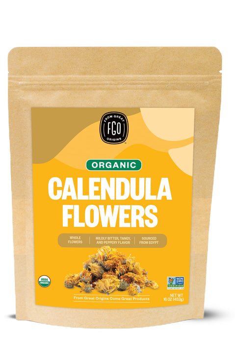 FGO Organic Calendula Flowers, Whole, Imported Calendula Officinalis From Egypt, 16oz Bulk Resealable Pouch, Packaging May Vary (Pack of 1)