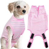 Wabdhally Dog Surgery Recovery Female Spay Suit,Surgical Recovery Suit for Small Female Dogs Cats,Soft Combed Cotton,Striped Pink Onesie S