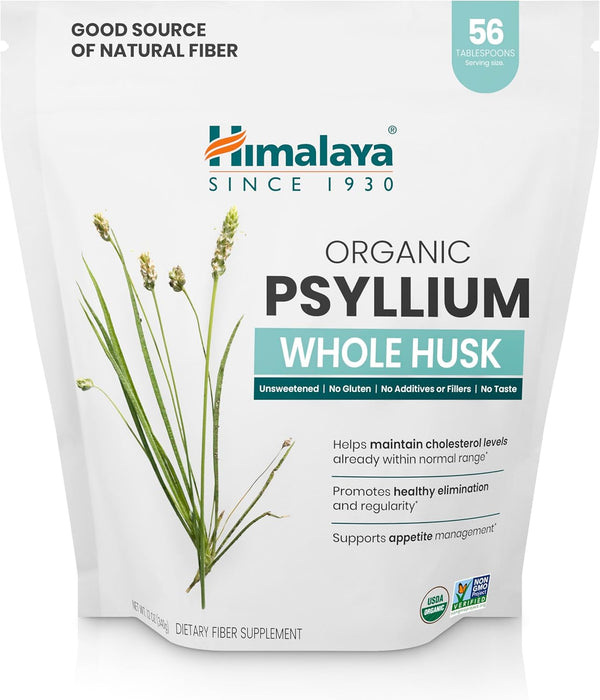 Himalaya Organic Psyllium Whole Husk, Natural Daily Fiber Supplement, Regularity, Appetite Management, USDA Certified Organic, Non-GMO, 56-Tablespoon Supply, Unflavored, 12 Oz