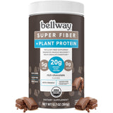 Bellway Super Fiber + Protein Powder, Sugar-Free Organic Psyllium Husk Fiber Supplement Powder with 20g Plant Protein Per Serving, Rich Chocolate, 12.7 oz