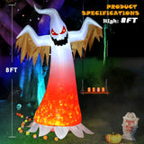 8 FT Halloween Inflatables Ghost Outdoor Decorations, Blow up Yard Decor, Spooky Horror Evil with Blinking Red Eyes Built-in LED Flame Lights for Home Holiday Party Balcony Garden Patio Lawn Outside