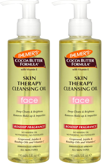 Palmer's Cocoa Butter Formula Skin Therapy Cleansing Oil,Gentle Makeup Remover with Rosehip Oil and Vitamin C,6.5 Ounce,(Pack of 2)