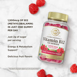 Solgar Methyl B12 Gummies for Adults 1,500mcg Ultra Potency Vitamin for Energy & Metabolism Support, Raspberry Flavor, Vegan & Gluten Free Gummy for Women & Men, 2 Month Supply, 60 Servings, 2g Sugar