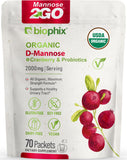 biophix Mannose2GO USDA Organic D-Mannose with Probiotics 2000 mg 70 Packets - Monk Fruit - Cranberry - Supports Urinary Bladder Tract Health and Digestive Well Being