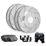 R1 Concepts Front Rear Brakes and Rotors Kit |Front Rear Brake Pads| Brake Rotors and Pads| Ceramic Brake Pads and Rotors |Hardware Kit|fits 2005-2009 Audi A4, 2005-2009 Audi A4 Quattro