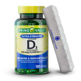 Spring Valley, Vitamin D3 Softgels, Vitamin D3 5000 IU, 100 Count + 7 Day Pill Organizer Included (Pack of 1)