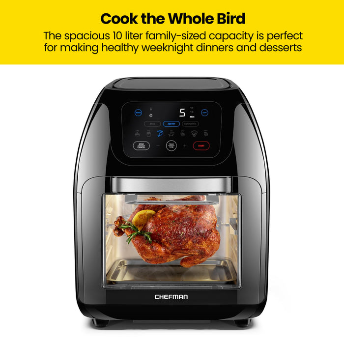 CHEFMAN Multifunctional Digital Air Fryer+ Rotisserie, Dehydrator, Convection Oven, 17 Touch Screen Presets Fry, Roast, Dehydrate, Bake, XL 10L Family Size, Auto Shutoff, Large Easy-View Window, Black