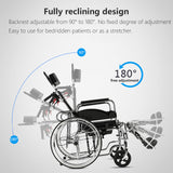 Reclining Wheelchair for Adults, Swing-Away Elevating Leg Rests and Flip-Back Arms, Heavy Duty Bariatric Wheelchair with High Back & Removable Headrest, 18" Seat Width, 350 Lbs