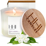 Sweet Jasmine Candle | Scented Soy Candle | A Fresh Blend of Jasmine, Chamomile, and Cedar | Large Eight Ounce Single Wick Luxury Candle | Long Burn time | Bamboo Lid and Gift Box | HHI Candles