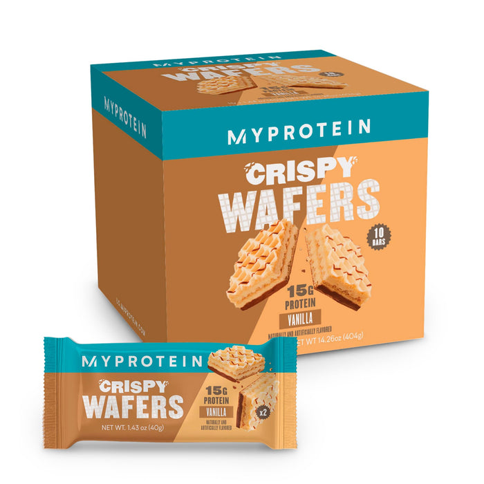 Myprotein Protein Bars, Crispy Protein Wafers, 15g High Protein Snacks, Box of 10 Vanilla Wafers Packs, Milk & Whey Protein Isolate, Light & Crunchy Snack Bars, Delicious Protein Bar Squares