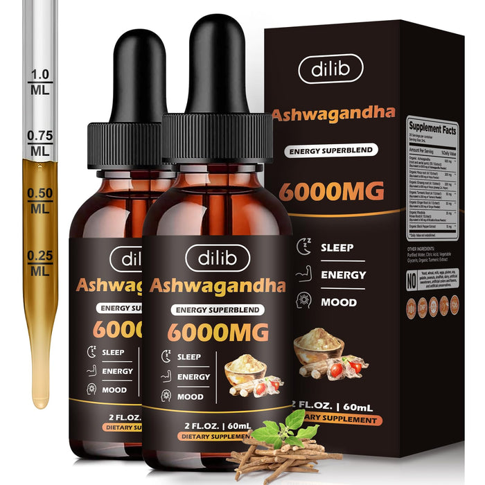 Organic Liquid Ashwagandha Drops for Women Men: Turmeric Flavor 7in1 Ashwagandha Energy Supplement -4 Oz Aswangdha - Ashwagandha Extract Tincture - Energy Stress and Mood Support - 2 Pack Vegan