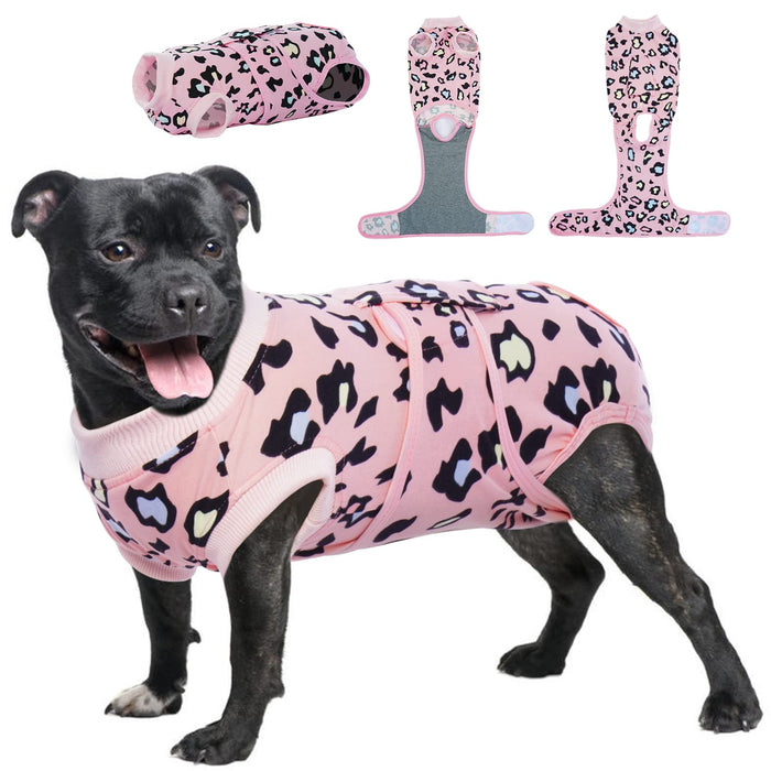 Kuoser Dog Surgery Suit Female Spay Onesie for Dogs, Soft Dog Recovery Suit Male for Neuter, Pet Leopard Printed Surgery Shirt Dog Body Suits After Surgery Wear, Dog Cone Alternative Surgical Onesies