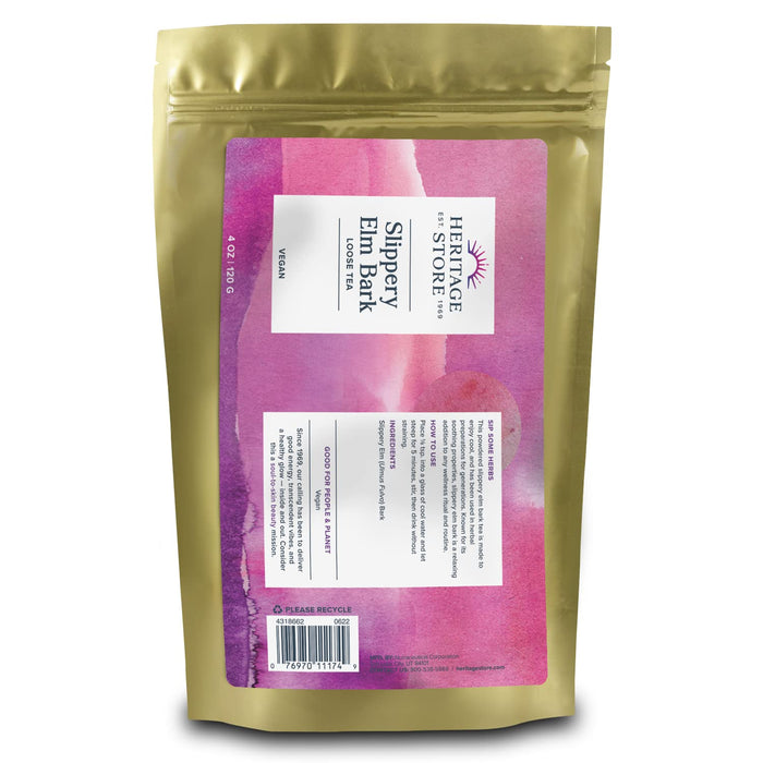Heritage Store Slippery Elm Bark Tea, Soothing Loose Tea Helps Ease Digestion, Relaxes & Calms the Throat, With Pure Slippery Elm Powder from the Inner Bark, Vegan, No Additives or Fillers, 4oz