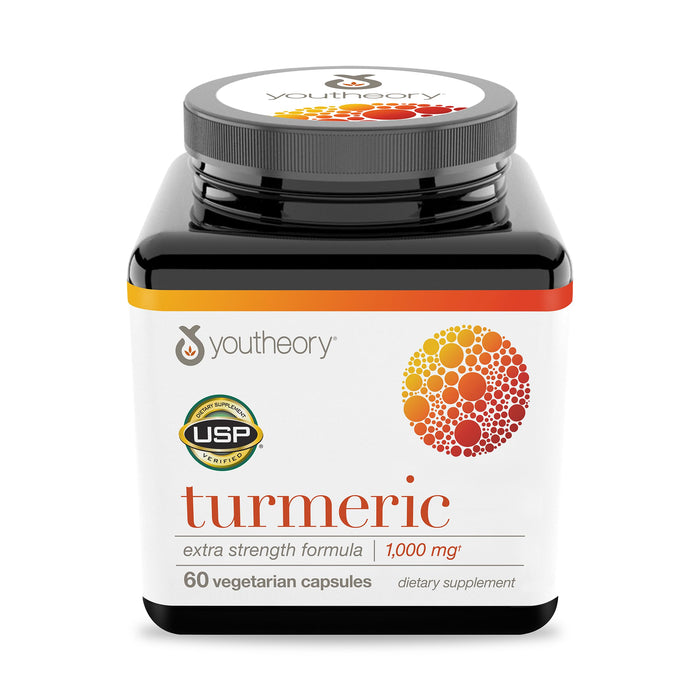 Youtheory Turmeric Extra Strength - 1,000 mg Turmeric Supplement - with 10 mg Black Pepper - Curcumin Joint Support* - Soy, Dairy & Gluten Free - 60 Vegetarian Capsules