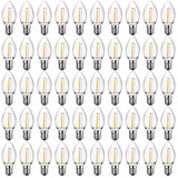 Meconard C7 Led Replacement Christmas Light Bulbs, C7 Shatterproof Led Bulbs for Christmas Outdoor String Lights, E12 Candelabra Base, Commercial Grade Holiday Bulbs, Warm White, 50 Pack