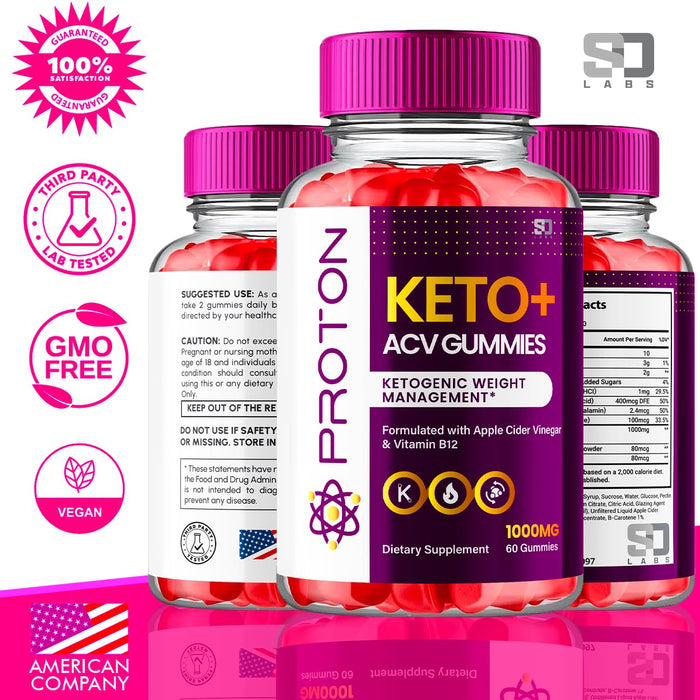 (2 Pack) Proton Protein Keto ACV Gummies Advanced Weight Loss 1000 MG, Proton Keto ACV Gummies Keto + ACV Apple Cider Vinegar Supplement Pure Proton Keto+ACV Vitamin B12 B6 Beet Root (120 Gummies)