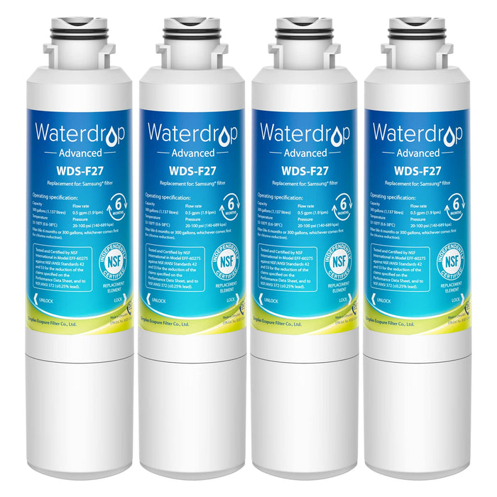 Waterdrop DA29-00020B 𝐍𝐒𝐅 𝟓𝟑&𝟒𝟐 𝐂𝐞𝐫𝐭𝐢𝐟𝐢𝐞𝐝 Water Filter, Replacement for Samsung® HAF-CIN/EXP, DA29-00020A/B, DA29-00020B-1, RF263BEAESR, RF28HMEDBSR, RS25J500DSR, 4 Filters