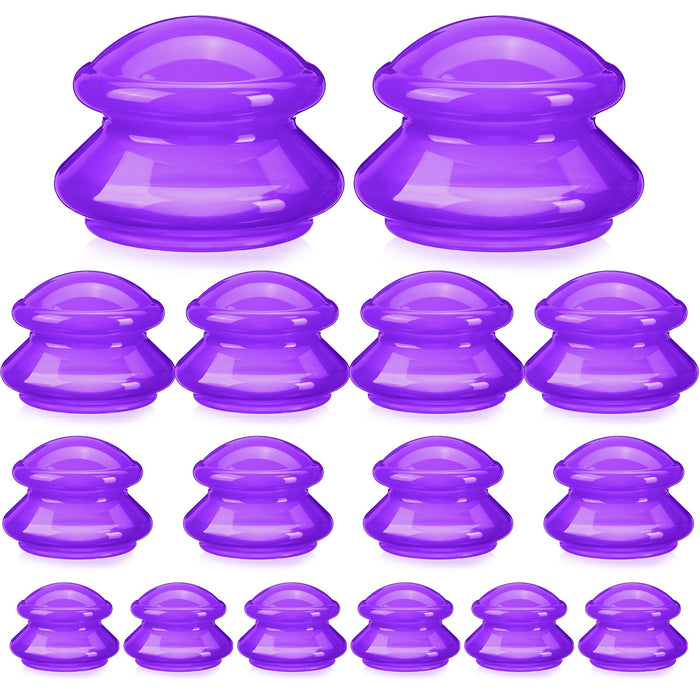 Geiserailie 16 Pcs 4 Sizes Cupping Therapy Set Silicone Cupping Massage Cups Professional Chinese Cupping Therapy Cup Vacuum for Cellulite Reduction Body Myofascial Muscle Nerve (Purple)