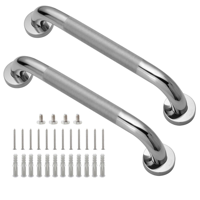 Rackickyer Shower Grab Bar, 2 Pack 12 Inch Bathroom Grab Bar, 1.25" Diameter 304 Stainless Steel Anti-Slip Grab Bars for Bathtubs and Showers, Handicap Shower Grab Bar for Seniors Elderly