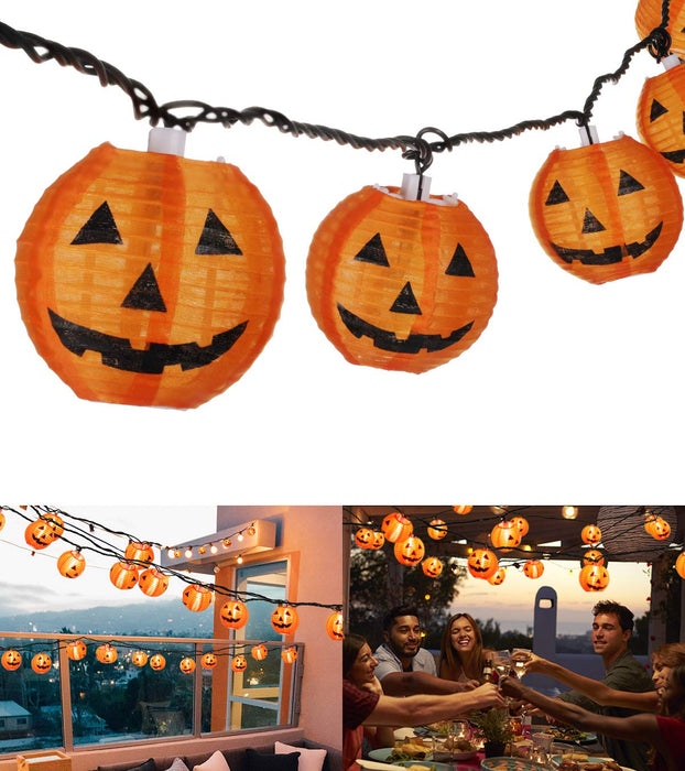 TIGOMOOV Halloween Pumpkin String Lights, Jack O Lantern Lights Plug in, 10 Orange Pumpkin Lanterns 9.83FT Connectable, Indoor Outdoor Fall Halloween Decorations for Porch Mantel Yard