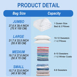 Fygrip 16 Pack Vacuum Storage Bags with Hand Pump, 4 Jumbo + 4 Large + 4 Medium + 4 Small 80% Space Saver Vacuum Seal Bags for Clothing, Vacuum Compression Bags Travel Lugggage, Blankets, Comforters