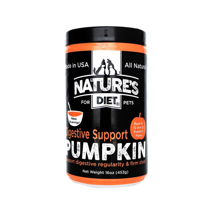 Nature's Diet Pet Dried Pumpkin Powder Digestive Support Natural Fiber for Firm Stool, Regularity (16 oz = 53 Servings)