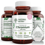 Natural Nutra GTF Chromium Polynicotinate with ChromeMate, Supports Body Metabolism, Cardiovascular Health 200 mcg, 60 Vegan Tablets