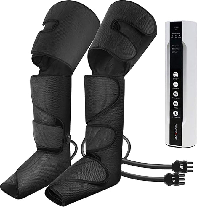 CINCOM Leg Air Compression Massager for Foot Calf Thigh Upgrade Leg Wraps with Portable Handheld Controller and 2 Extensions- 3 Modes & 3 Intensities (Black)