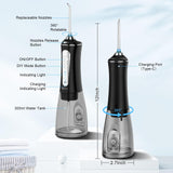 H2ofloss Water Dental Flosser for Teeth Cleaning,Cordless Water Teeth Cleaner Picks,Portable & Rechargeable Oral Irrigator with 5 Modes,IPX7 Waterproof Powerful Battery for Home Travel-Black