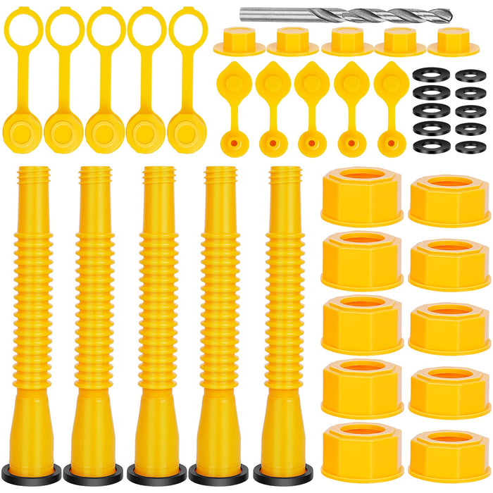 Godboy Gas Can Spout Replacement, Gas Can Nozzle, (5 Kit-Yellow) Flexible Pour Nozzle Suitable for Most 1/2/5/10 Gal Oil Cans, Fuel Can Spout Replacement