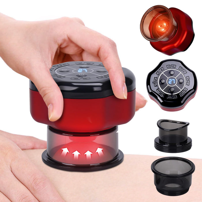 Fojusxzz 4-in-1 Smart Cupping Therapy Massager with Red Light Therapy 12 Levels Temperature & Suction for Targeted Pain Relief, Knots, Muscle Soreness Portable Electric Cupping Kit