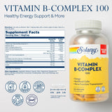 SOLARAY Vitamin B Complex 100 mg, Healthy Energy Supplement, Red Blood Cell Formation, Nerve & Immune Support, Super B Complex Vitamins, Folic Acid, Vitamin B6, B12, Biotin, Vegan, 275 VegCaps