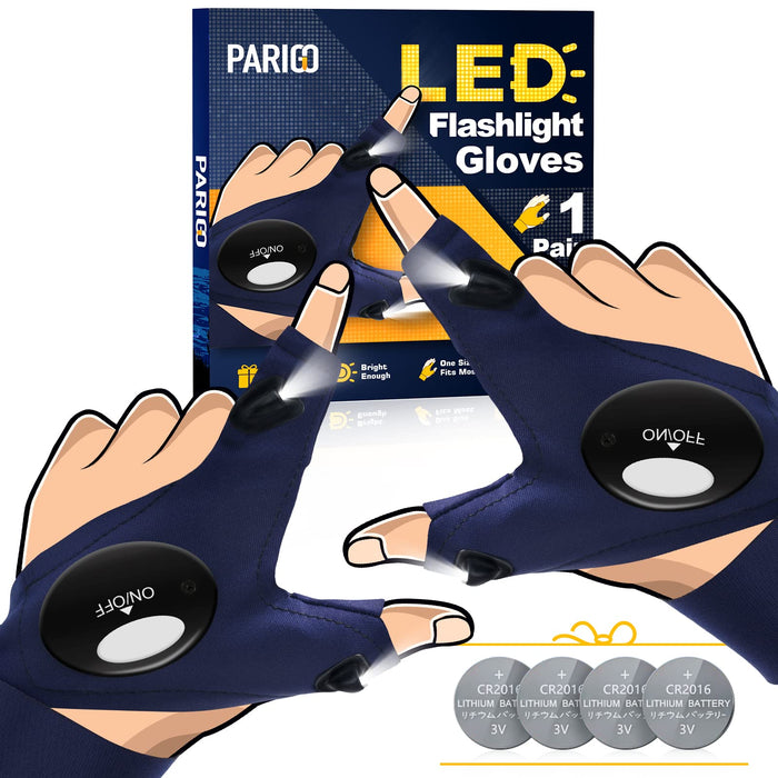 PARIGO Flashlight Gloves with Lights Gifts for Men Valentines Day Gifts for Him Boyfriend Husband Anniversary Easter Gifts Christmas Birthday Stocking Stuffers Cool Gadget Fishing Gifts