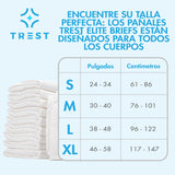 TREST Elite Briefs for Men and Women, Overnight Diapers for Incontinence, Elite Absorbency, Comfortable, Odor Neutralizing and Secure Fit with 2 Wide Tabs - White, Medium (Pack of 10)