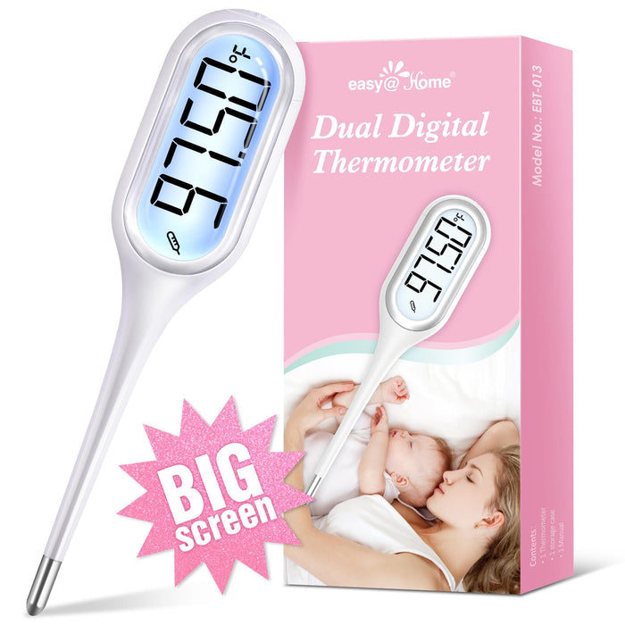 Digital Basal Body Thermometer: Easy@Home Accurate BBT for Ovulation Tracking & Fast Oral Thermometer with Large LCD Backlit Display | 1/100th Degree High Precision & Memory Recall | EBT-013