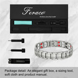 Feraco Mens Magnetic Bracelet Titanium Steel Magnetic Bracelet with Double Row 4 Elements Magnets (Silver)