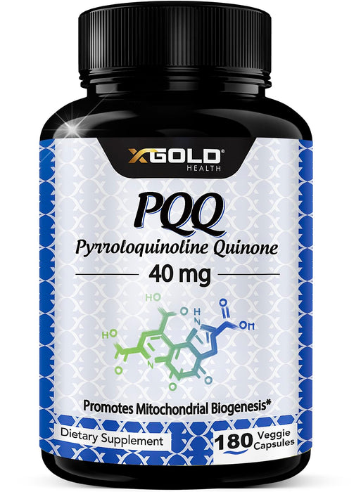 X Gold Health PQQ Supplement 40mg - 180 Veggie Capsules | Pyrroloquinoline Quinone Supplement | 99,7%+ Highly Purified and Bioavailable | Mitochondrial Energy Optimizer | Made in USA, Non-GMO