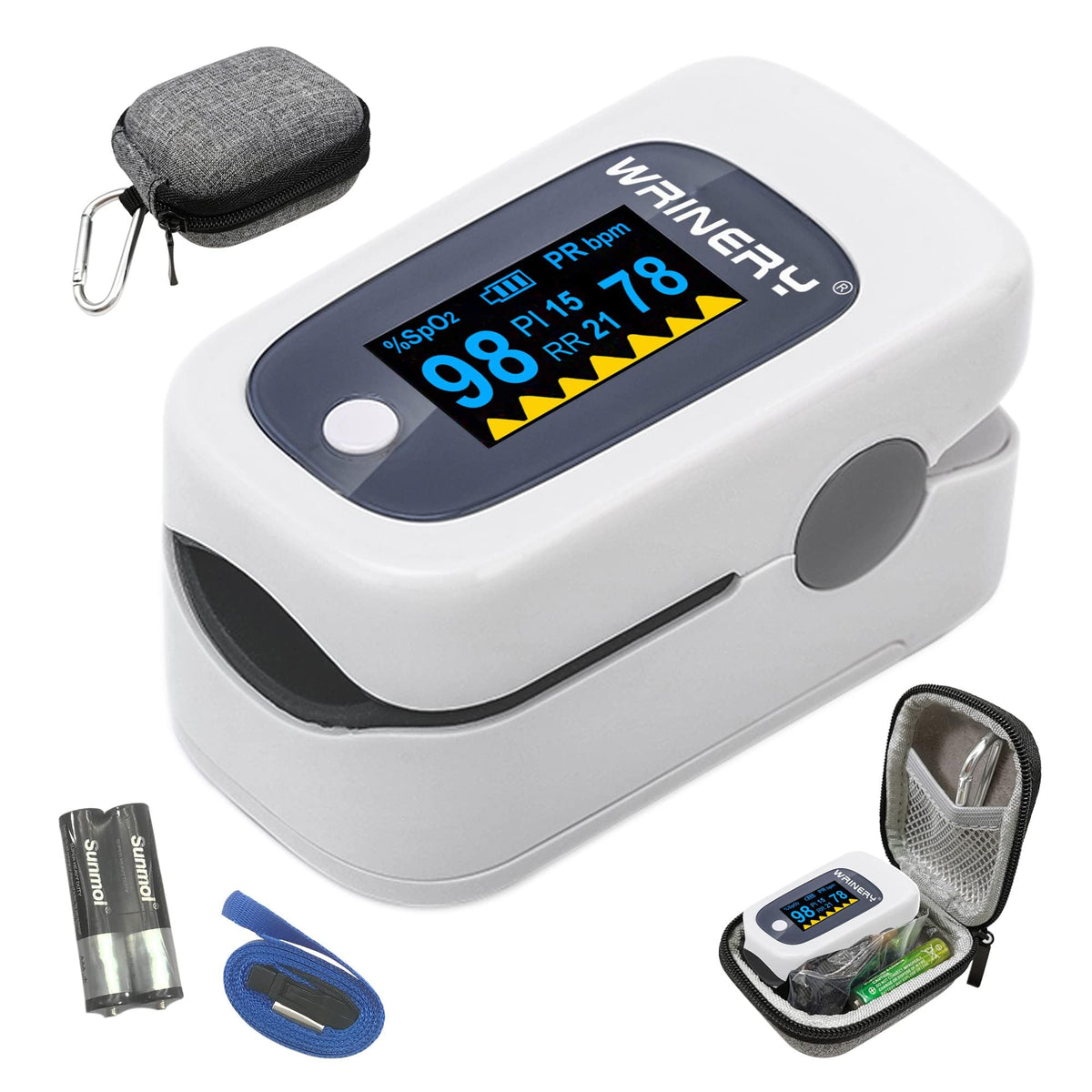 WRINERY Fingertip Pulse Oximeter, Oxygen Saturation Monitor, O2 Satura