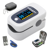 WRINERY Fingertip Pulse Oximeter, Oxygen Saturation Monitor, O2 Saturation Monitor, OLED Portable Oximetry with Batteries, Lanyard (Gray-White)