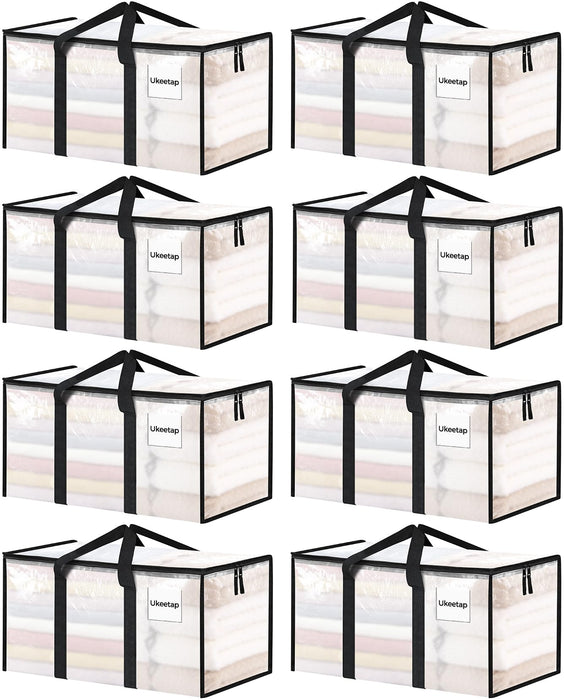 8 Pack Extra Large Clothes Storage Bins with Lids, Clear
